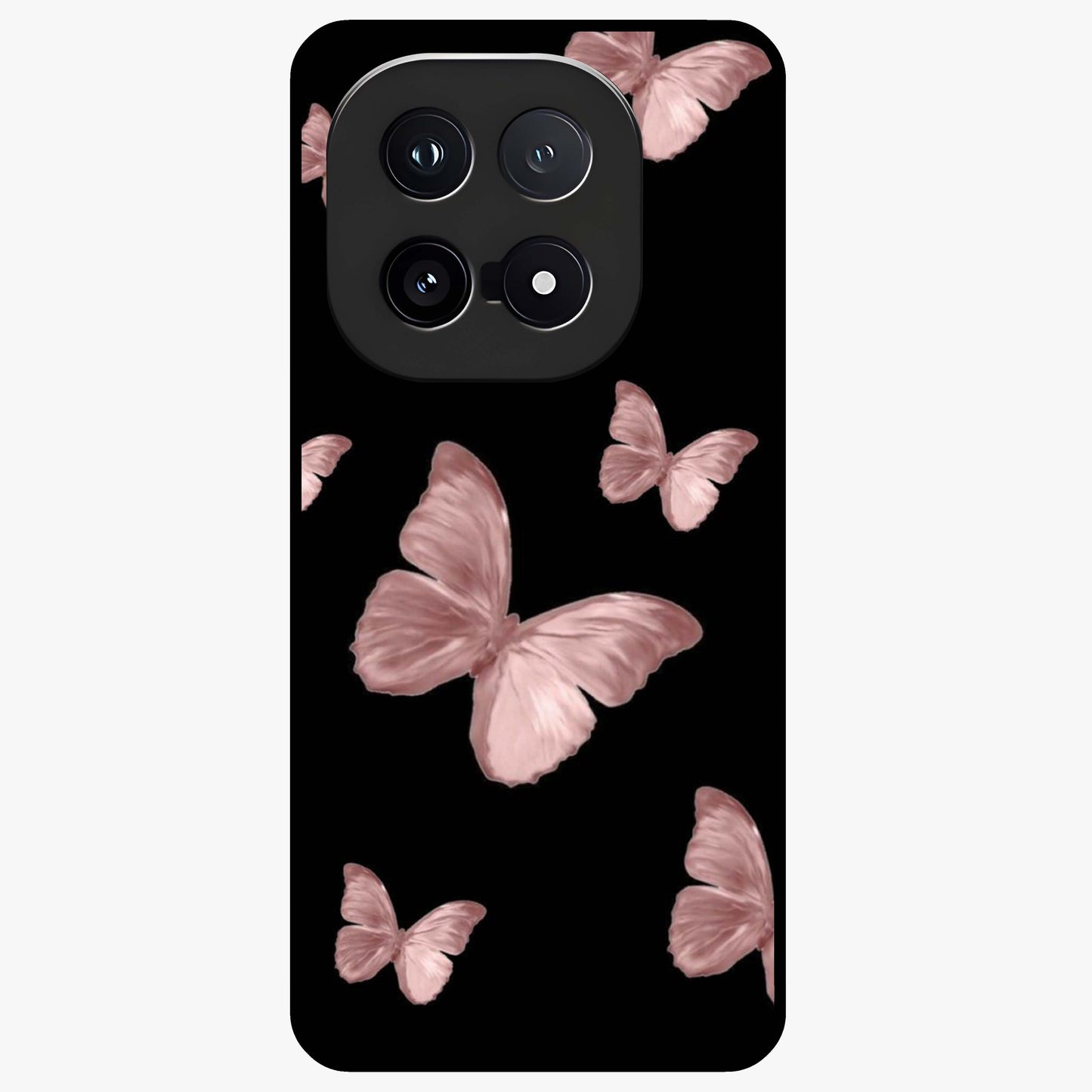 Butterfly Pattern Glass Case showing flat back view with elegant butterfly pattern artwork and glossy glass finish.
