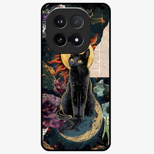 Celestial Black Cat Glass Case showing flat back view with mystical black cat artwork and glossy glass finish.