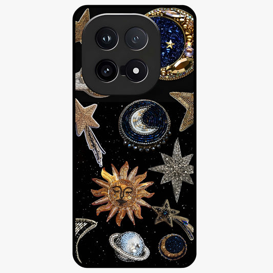 Celestial Gem Constellations Glass Case showing flat back view with sparkling constellation artwork and glossy glass finish.