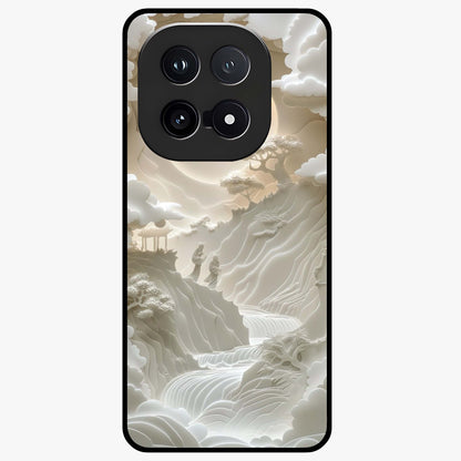 Celestial Origami Glass Case showing flat back view with artistic origami inspired celestial artwork and glossy glass finish.