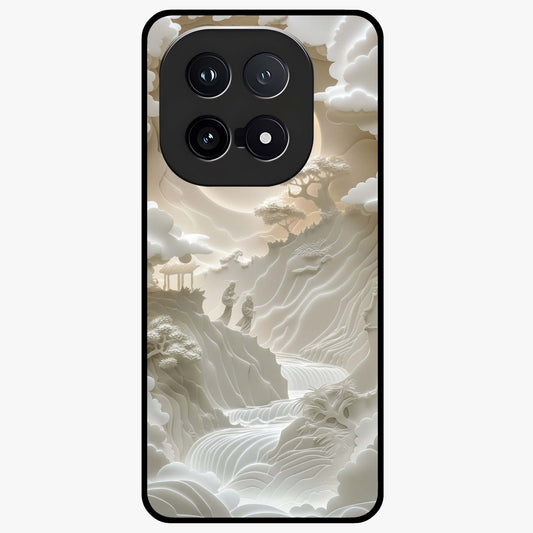 Celestial Origami Glass Case showing flat back view with artistic origami inspired celestial artwork and glossy glass finish.
