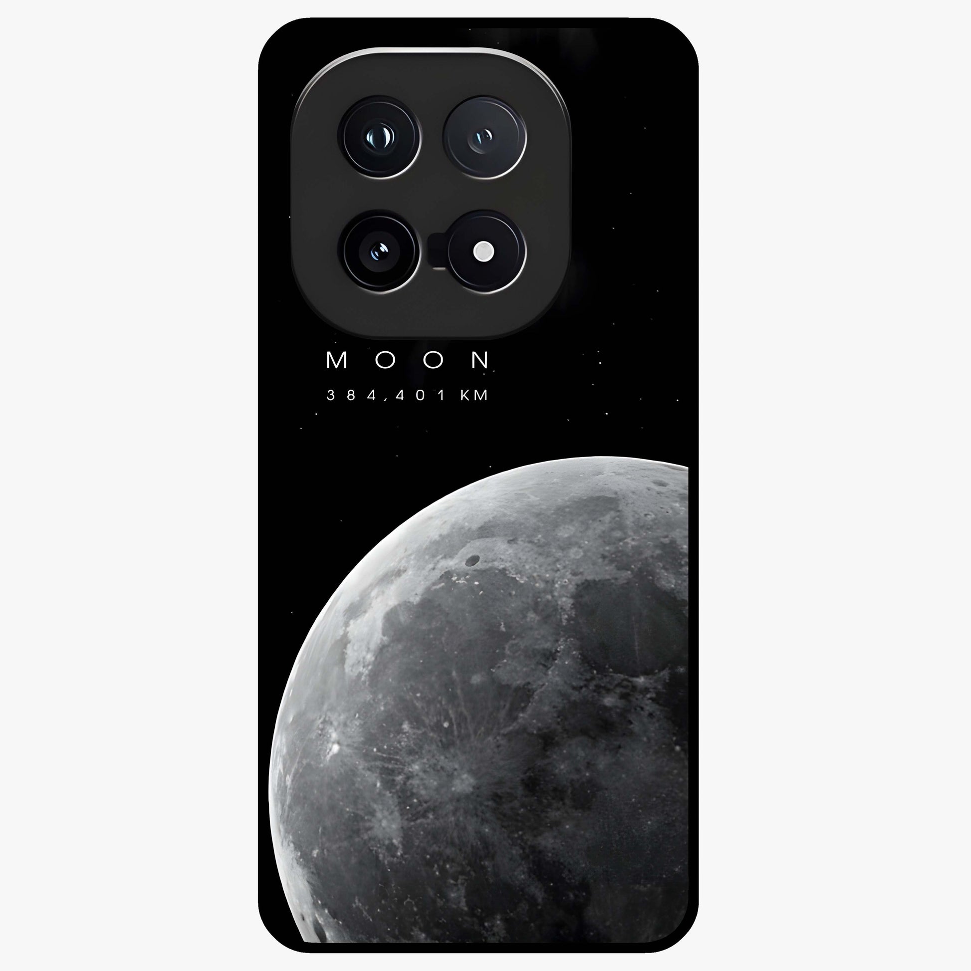Cosmic Moon Glow Glass Case showing flat back view with glowing moon artwork and glossy glass finish.