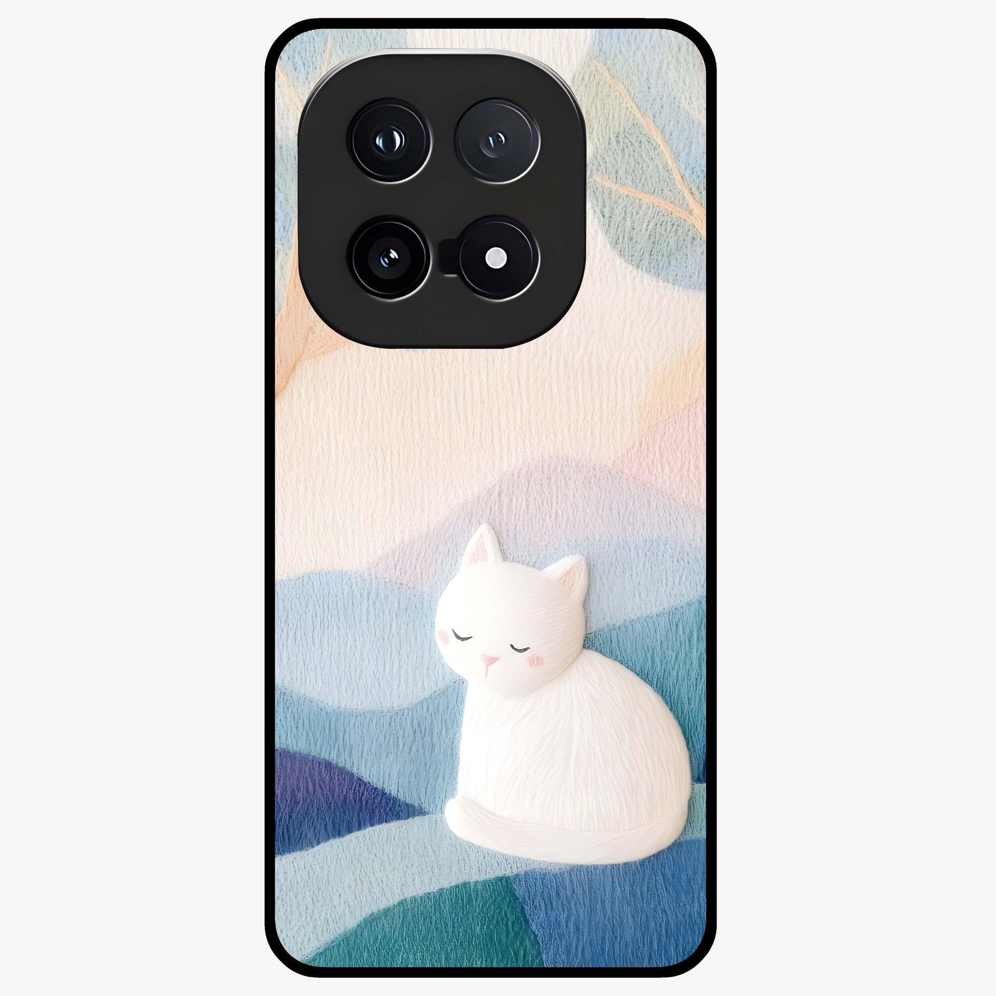 Cotton Dream Cat Glass Case showing flat back view with soft dreamy cat artwork and glossy glass finish.
