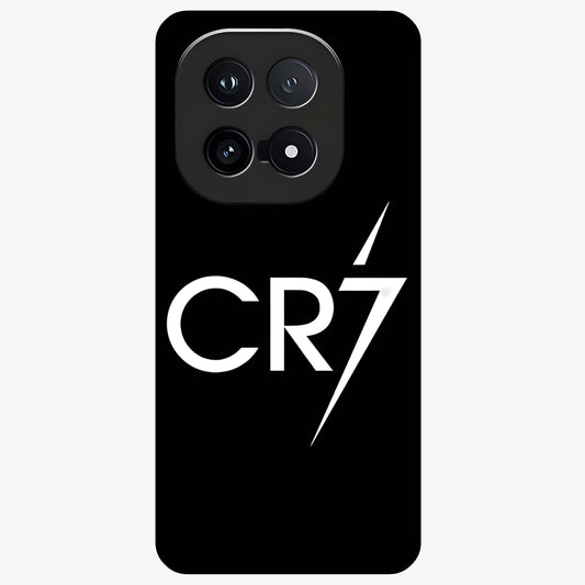 Cr7 Elite Strike Glass Case showing flat back view with dynamic football inspired artwork and glossy glass finish.