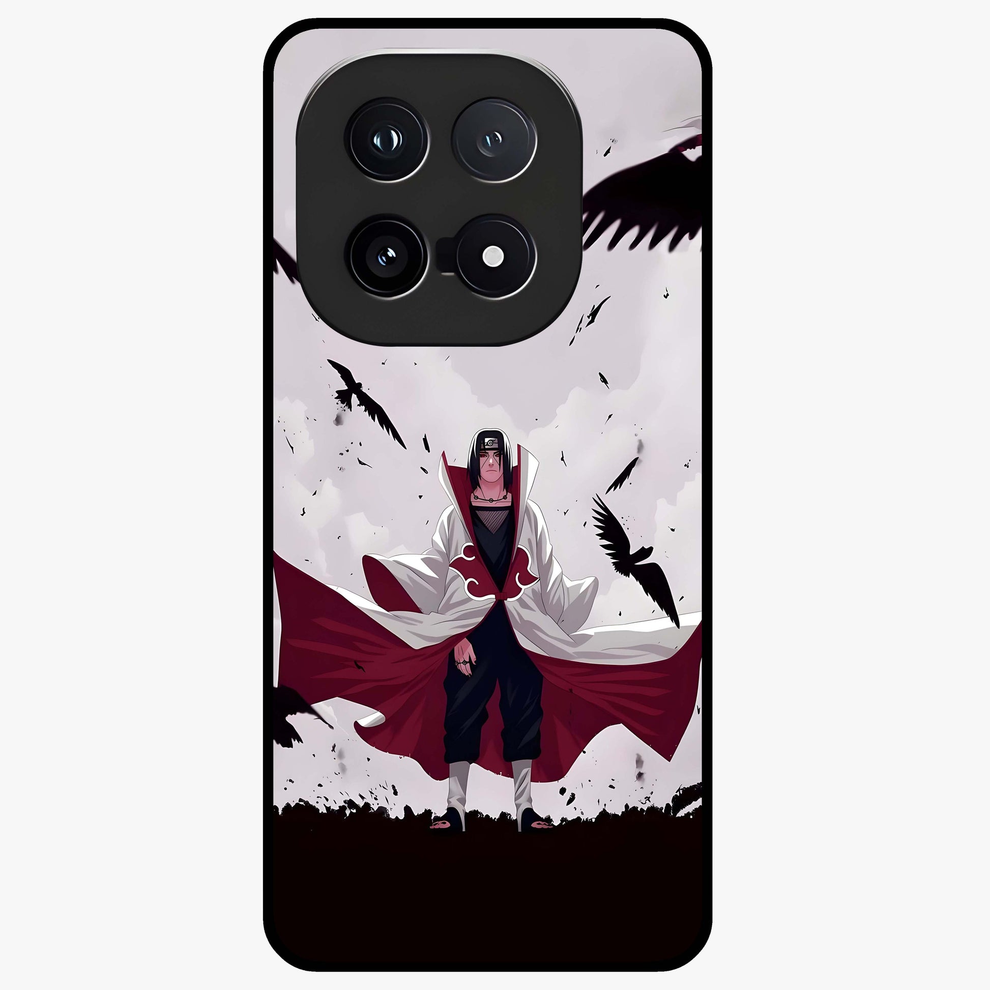 Crimson Crow Ascension Glass Case showing flat back view with mystical crow artwork and glossy glass finish.