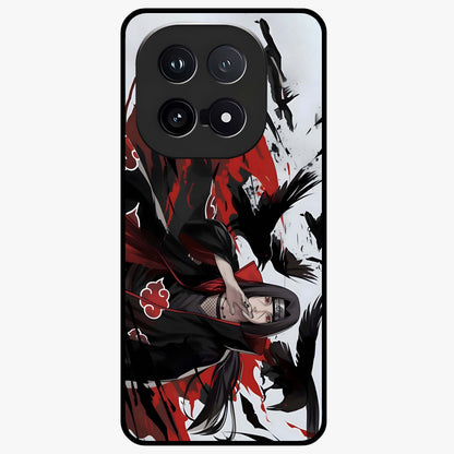 Crimson Crow Illusion Glass Case showing flat back view with artistic crow illusion artwork and glossy glass finish.