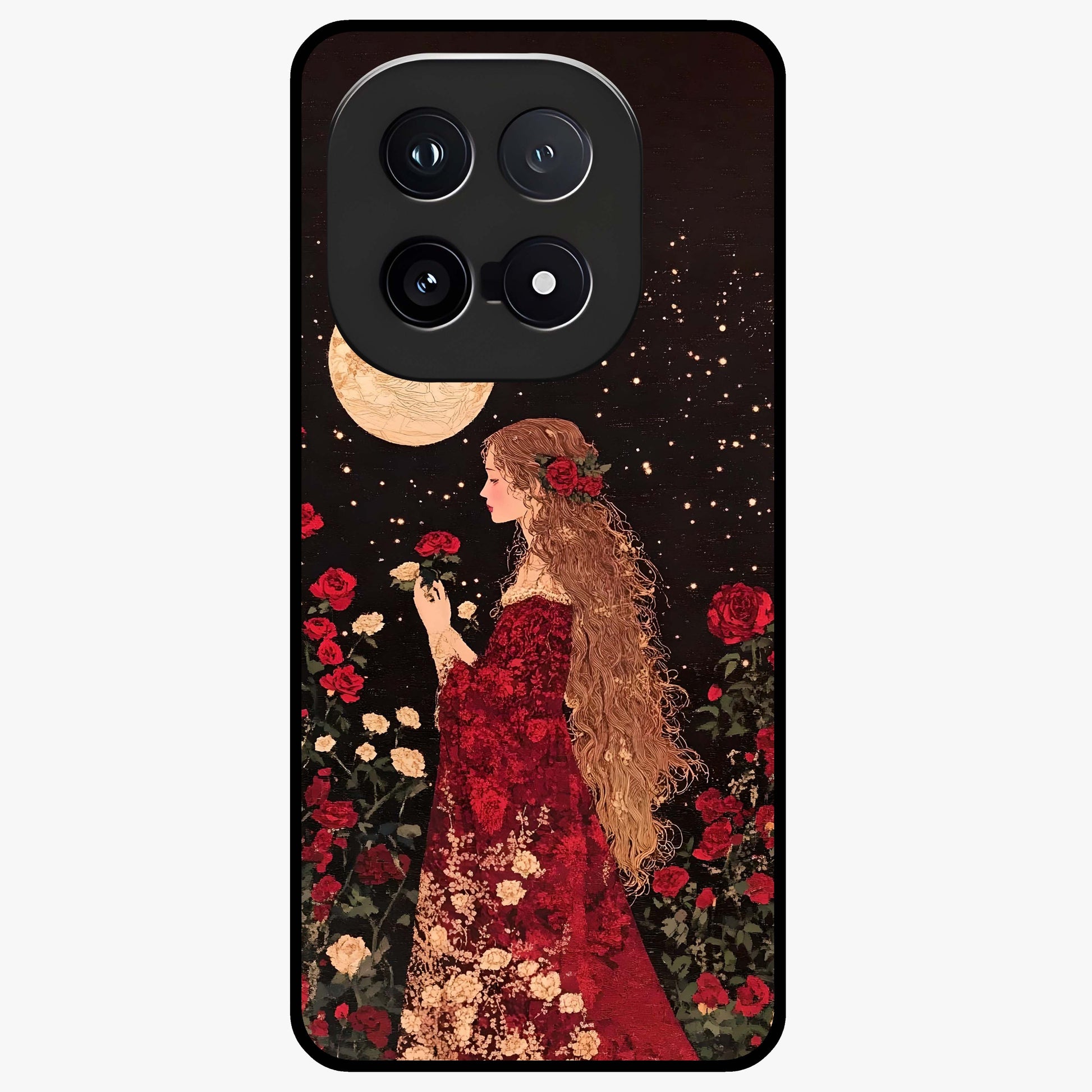 Crimson Dreams Glass Case showing flat back view with dreamy crimson artwork and glossy glass finish.