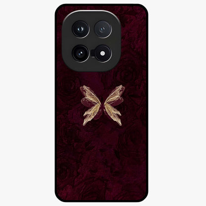 Crimson Fade Butterfly Glass Case showing flat back view with fading butterfly artwork and glossy glass finish.