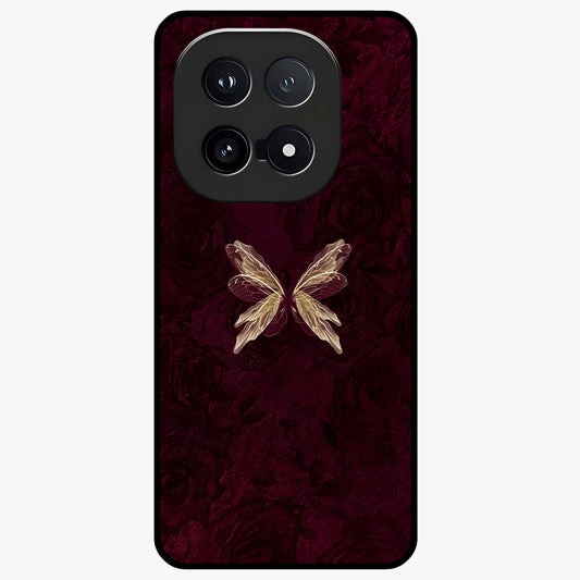 Crimson Fade Butterfly Glass Case showing flat back view with fading butterfly artwork and glossy glass finish.