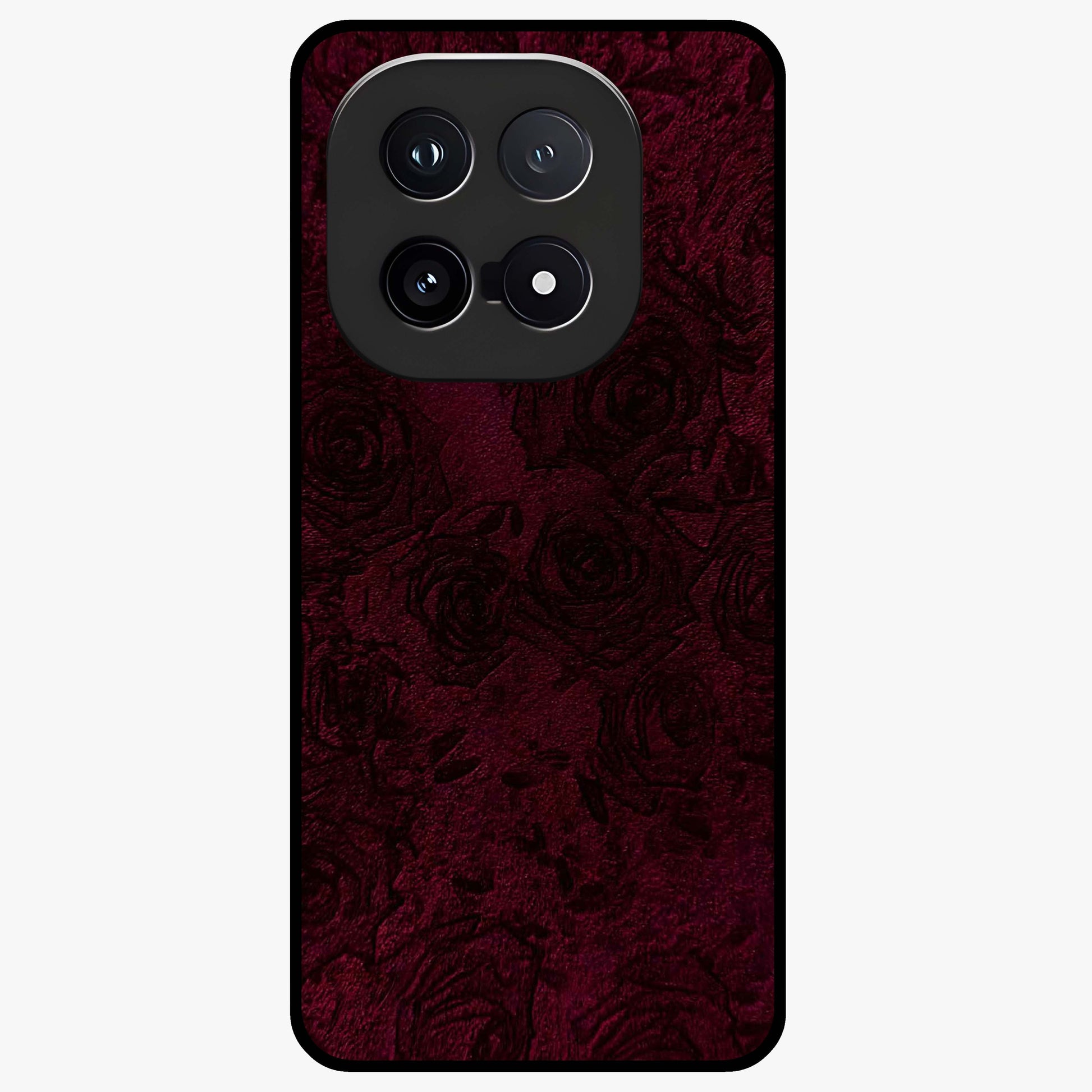 Crimson Fade Flow Glass Case showing flat back view with flowing crimson gradient artwork and glossy glass finish.
