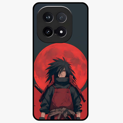 Crimson Moon Warlord Glass Case showing flat back view with mystical moon warrior artwork and glossy glass finish.