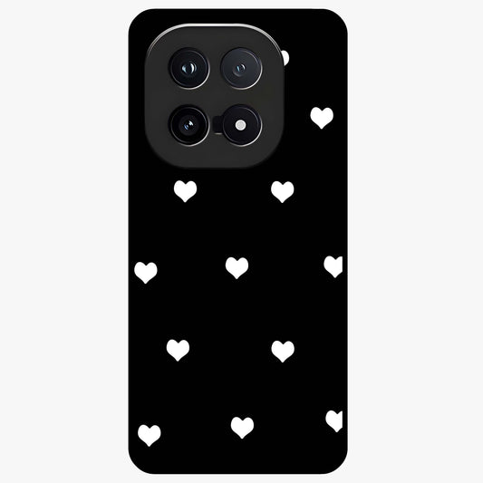 Cute And Simple White Hearts Glass Case showing flat back view with minimal white heart pattern and glossy glass finish.
