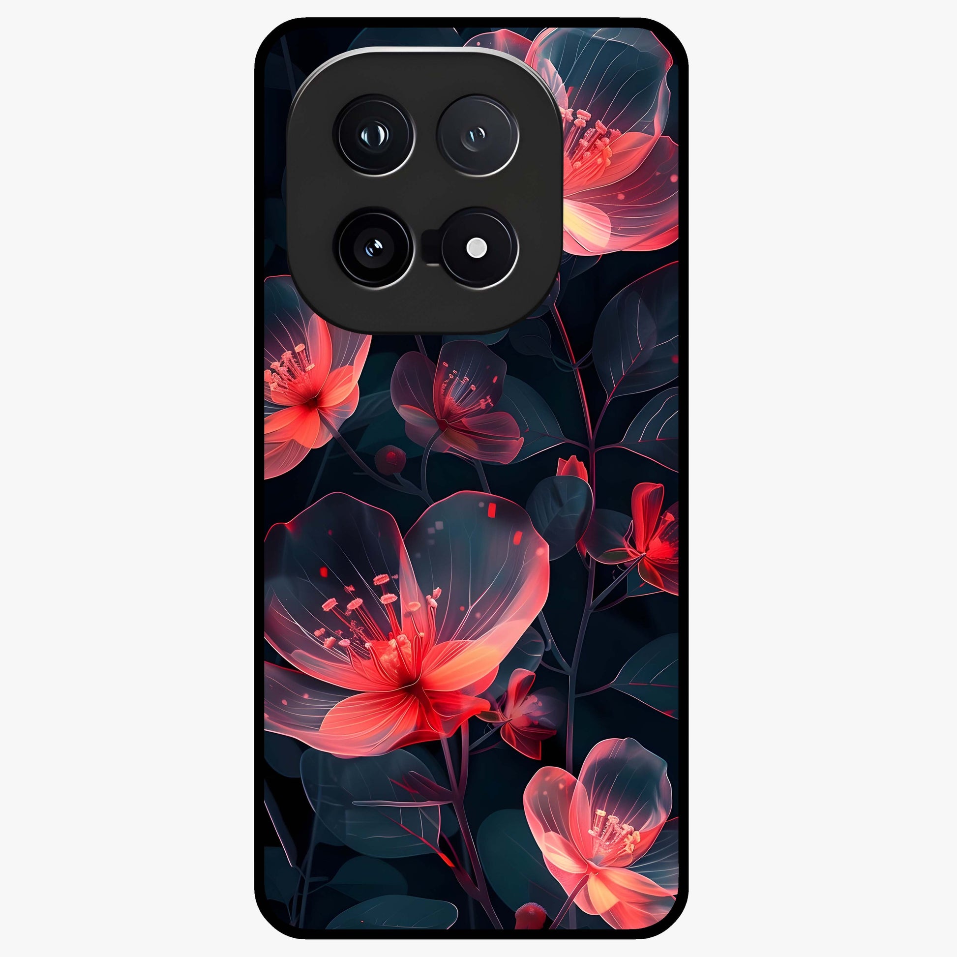 Dark Shade of Flower Glass Case showing flat back view with elegant dark floral artwork and glossy glass finish.