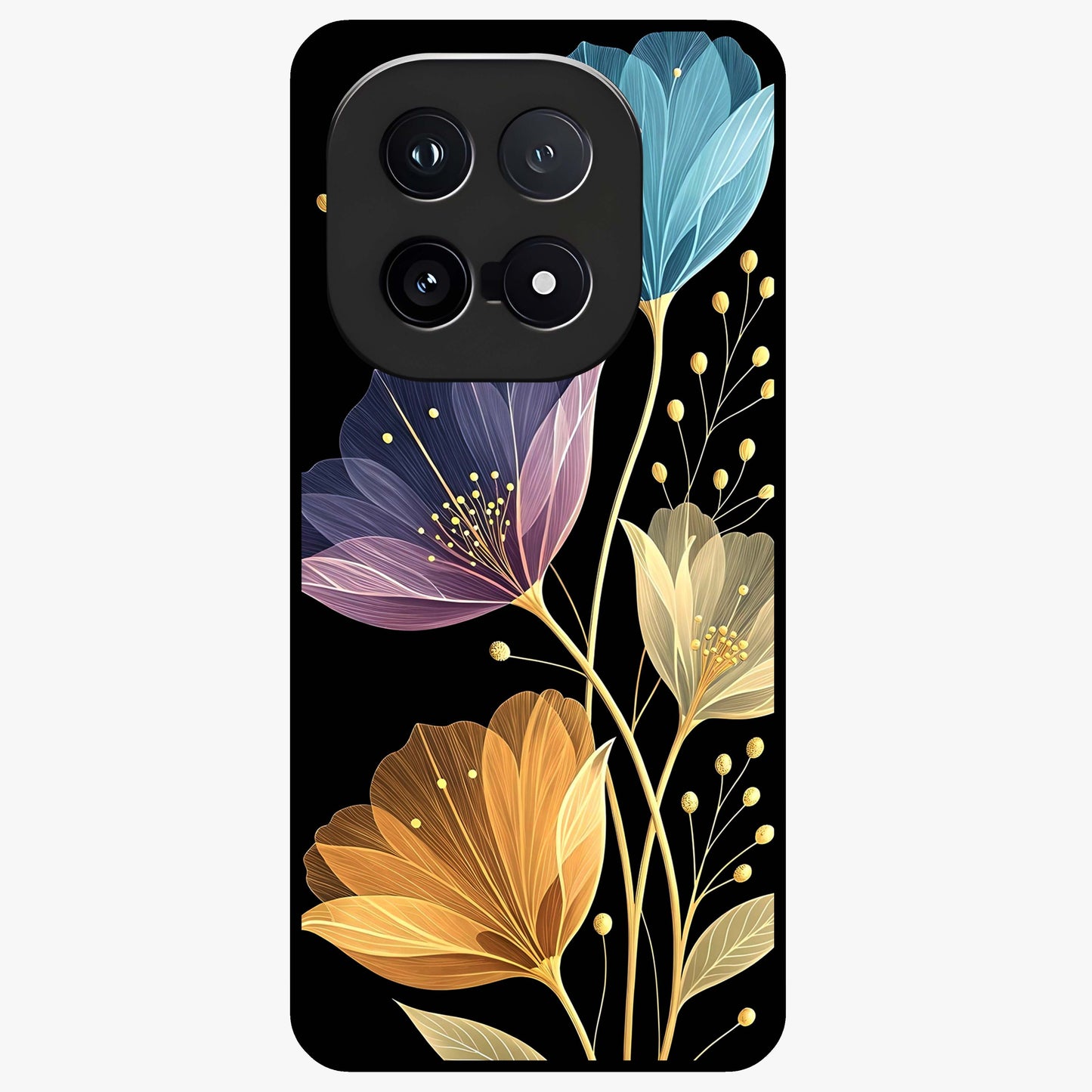 Delicate Multicolor Flowers Glass Case showing flat back view with vibrant floral artwork and glossy glass finish.