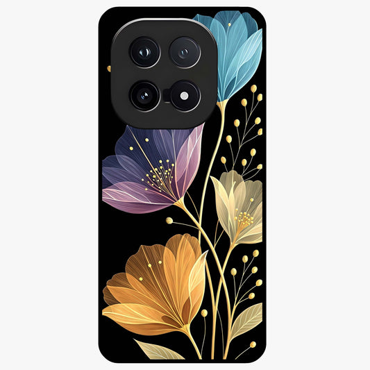 Delicate Multicolor Flowers Glass Case showing flat back view with vibrant floral artwork and glossy glass finish.