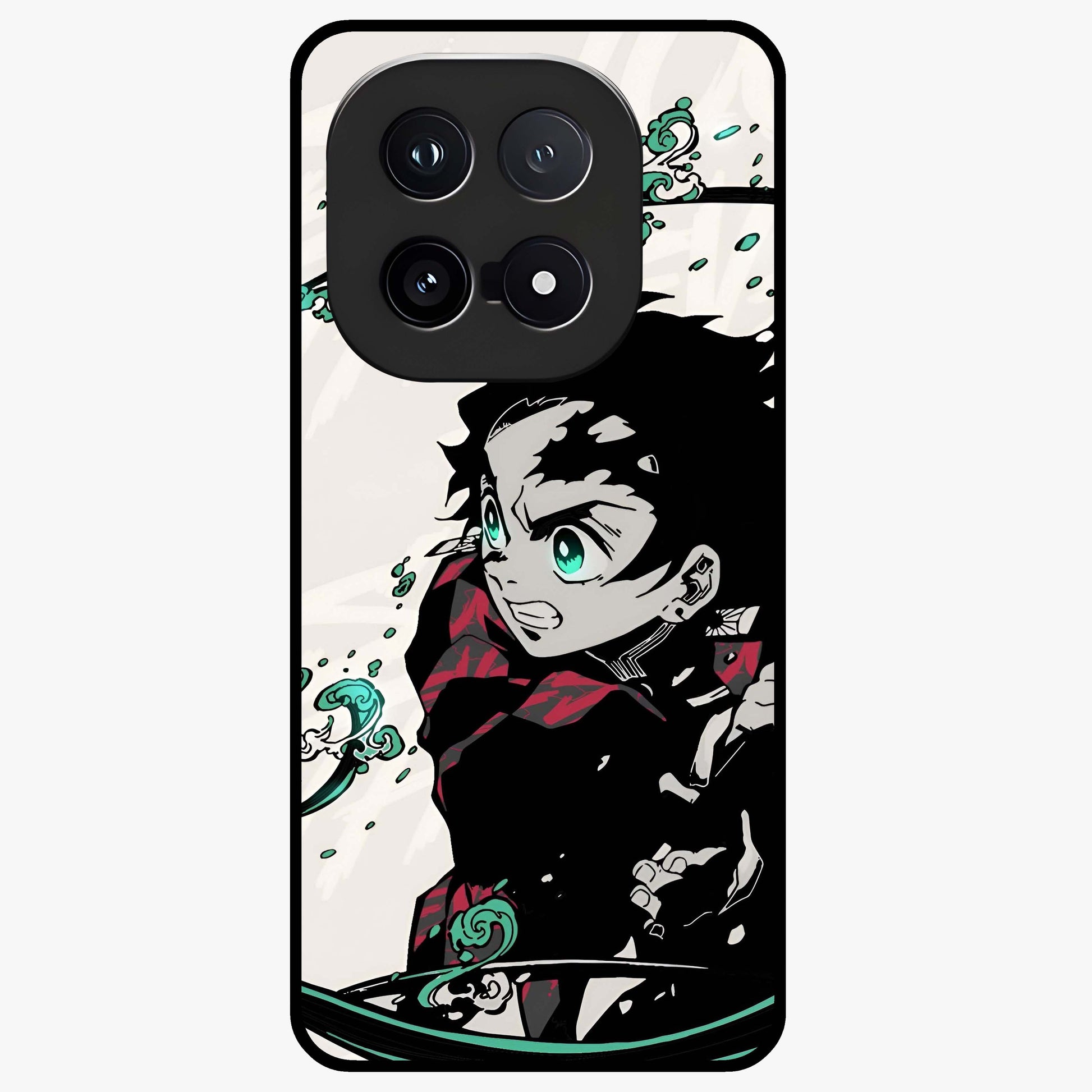 Demon Slayer Glass Case showing flat back view with bold anime inspired artwork and glossy glass finish.