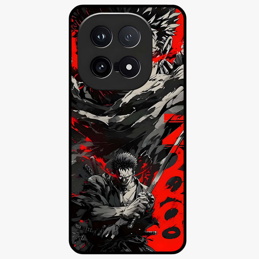 Demon Sword Resolve Glass Case showing flat back view with fierce sword warrior artwork and glossy glass finish.