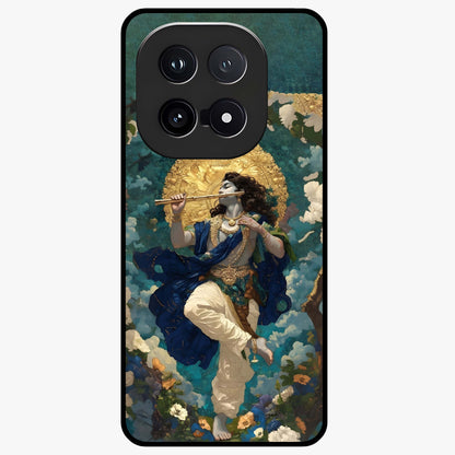 Divine Krishna Art Glass Case showing flat back view with Lord Krishna artwork and glossy glass finish.