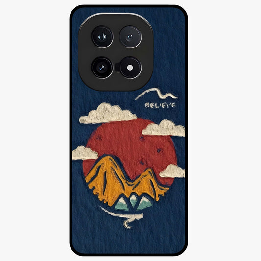 Dream Beyond Mountains Glass Case showing flat back view with scenic mountain landscape artwork and glossy glass finish.