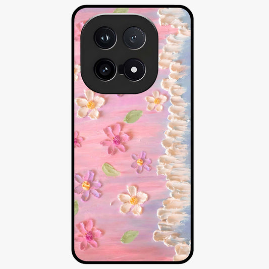 Dreamy Painted Garden Glass Case showing flat back view with artistic painted floral garden artwork and glossy glass finish.