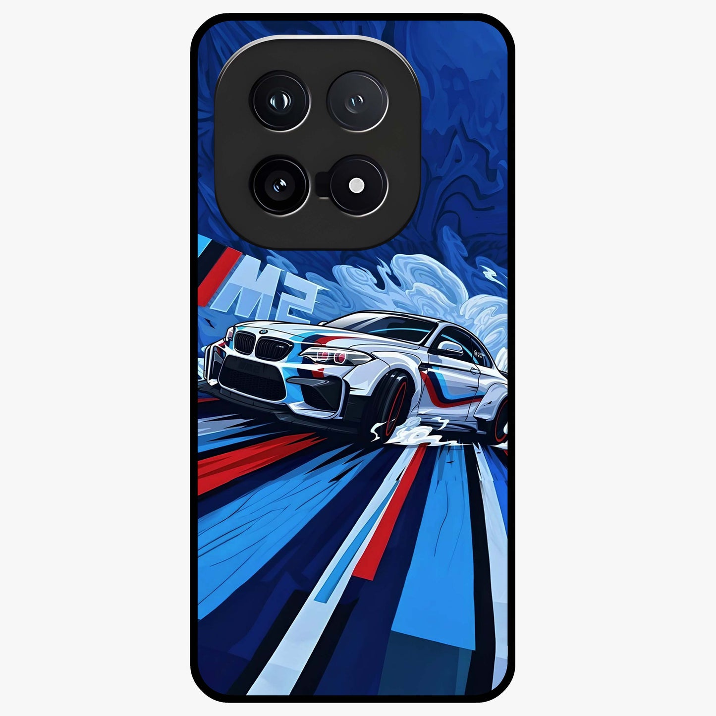 Drift Power Rush Glass Case showing flat back view with dynamic racing inspired artwork and glossy glass finish.