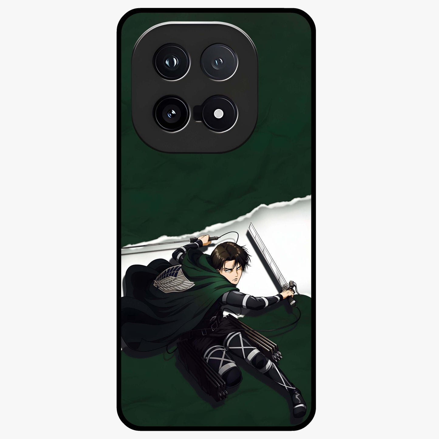 Emerald War Vanguard Glass Case showing flat back view with powerful warrior themed artwork and glossy glass finish.