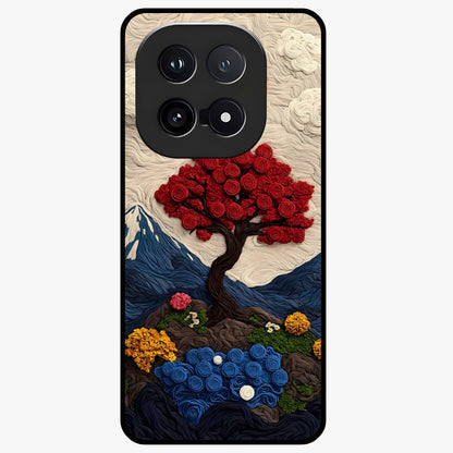 Eternal Nature Tapestry Glass Case showing flat back view with intricate nature tapestry artwork and glossy glass finish.