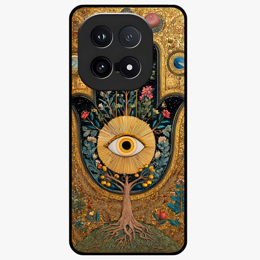 Ethereal Evil Eye Glass Case showing flat back view with mystical evil eye artwork and glossy glass finish.