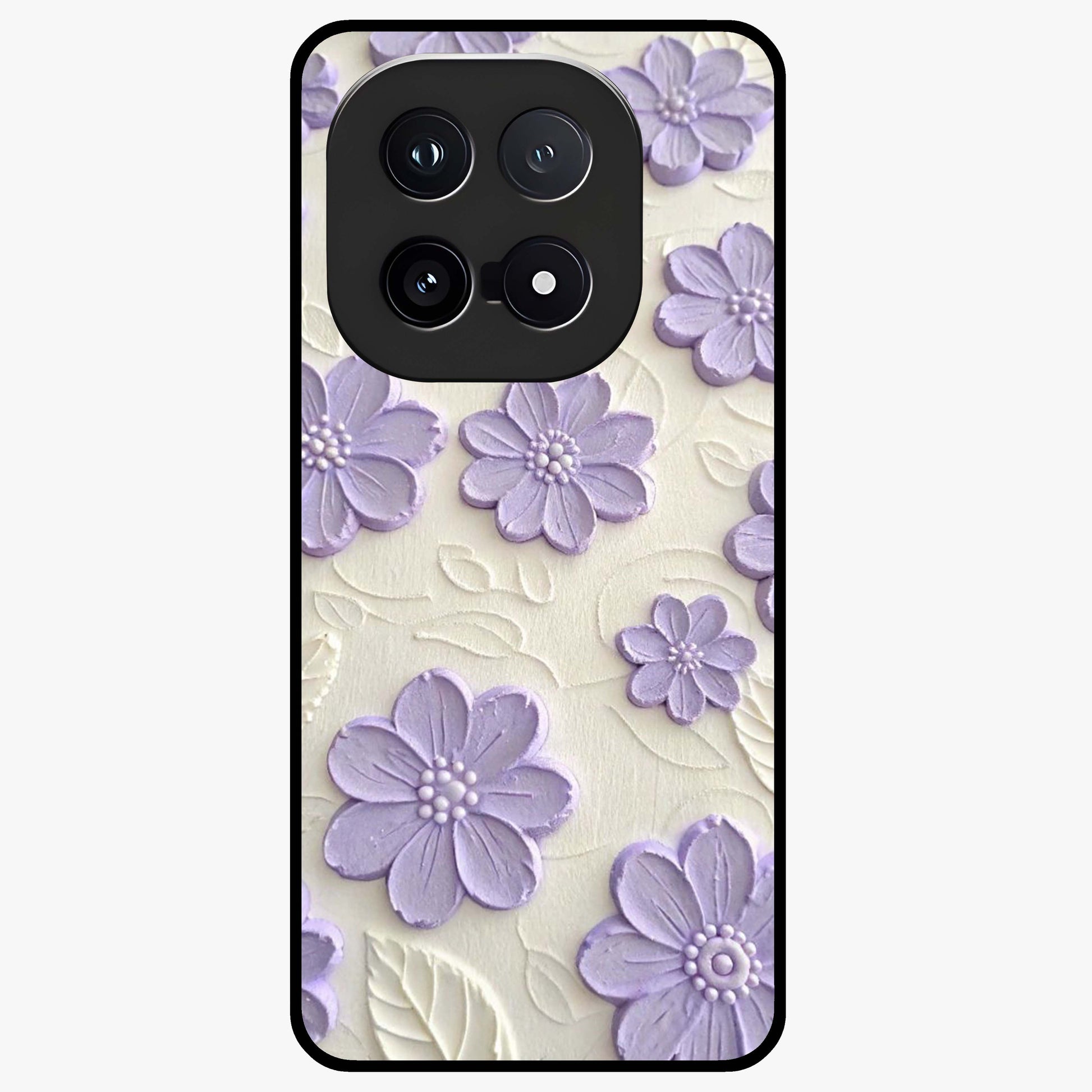 Floral Wall Art With Purple Flowers Glass Case showing flat back view with purple flower artwork and glossy glass finish.