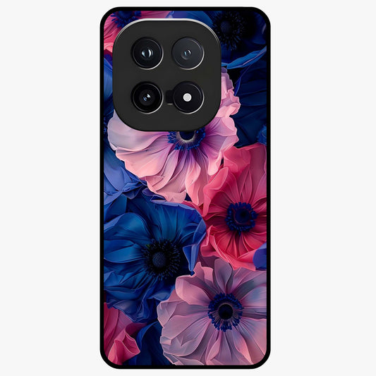 Flower Paper Art Pattern Glass Case showing flat back view with paper cut style floral artwork and glossy glass finish.
