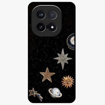 Galactic Charm Glow Glass Case showing flat back view with glowing celestial charm artwork and glossy glass finish.