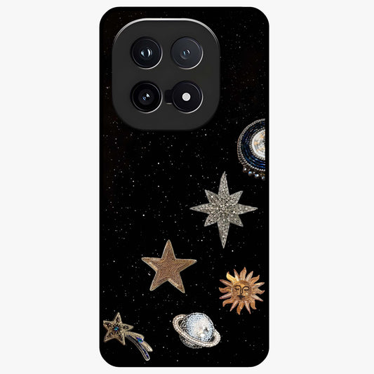 Galactic Charm Glow Glass Case showing flat back view with glowing celestial charm artwork and glossy glass finish.