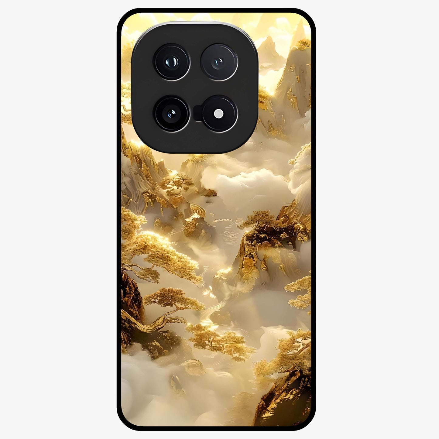 Gates Of Illumination Glass Case showing flat back view with mystical illuminated gate artwork and glossy glass finish.