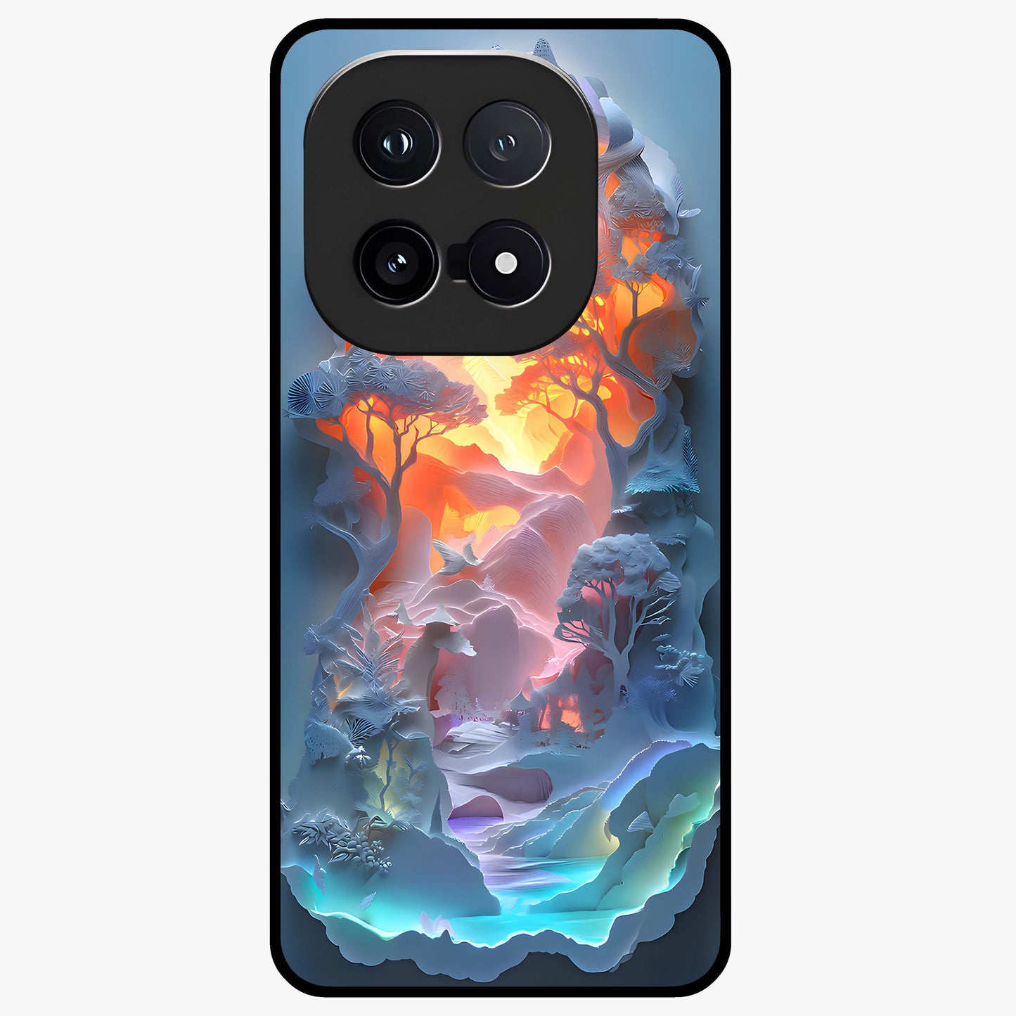 Glow Forest Portal Glass Case showing flat back view with glowing forest portal artwork and glossy glass finish.