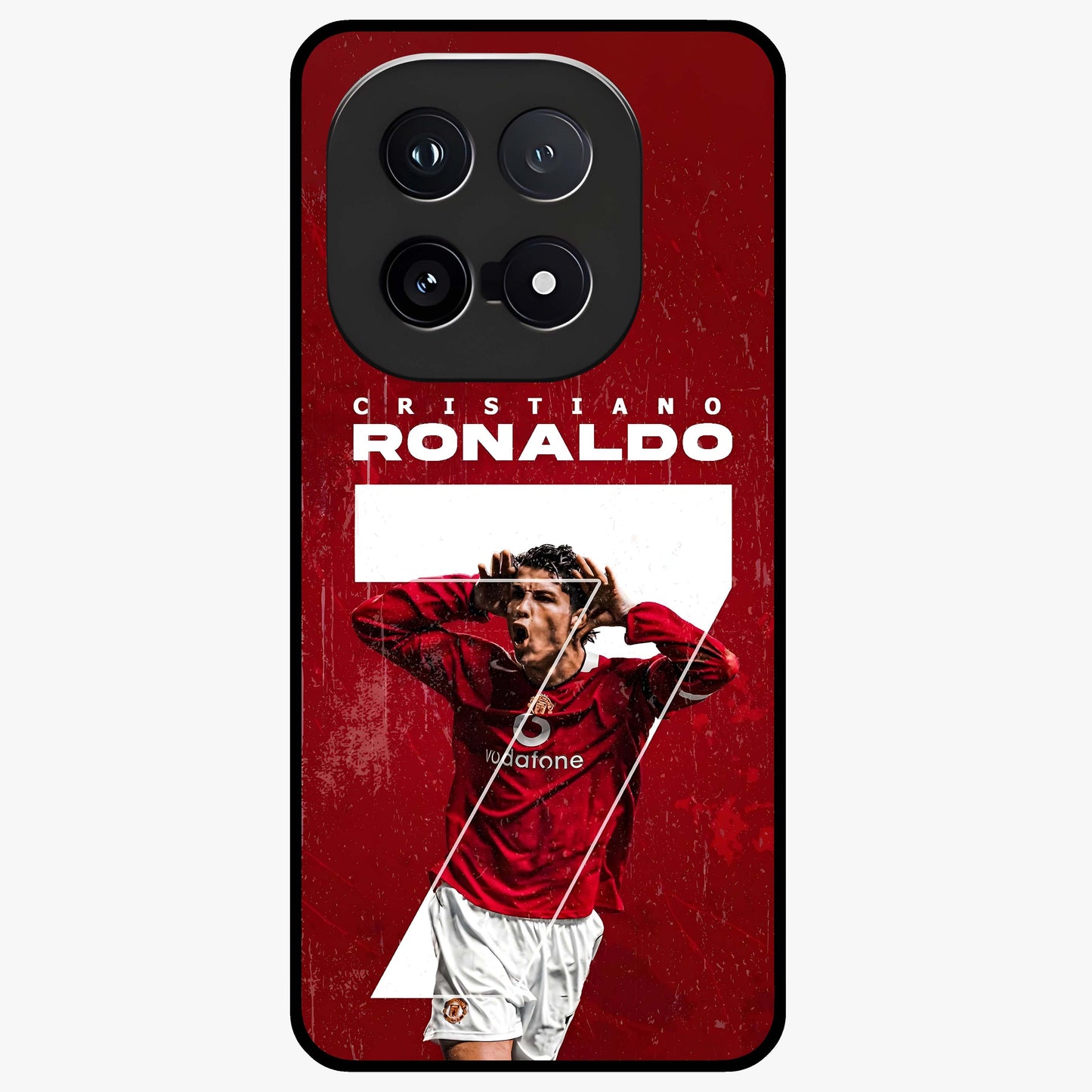 Goal Celebration Legacy Glass Case showing flat back view with football celebration inspired artwork and glossy glass finish.