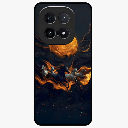 Golden Stallion Moonride Glass Case showing flat back view with majestic horse under moonlight artwork and glossy glass finish.