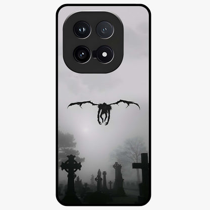 Graveyard Shadow Descent Glass Case showing flat back view with dark graveyard themed artwork and glossy glass finish.