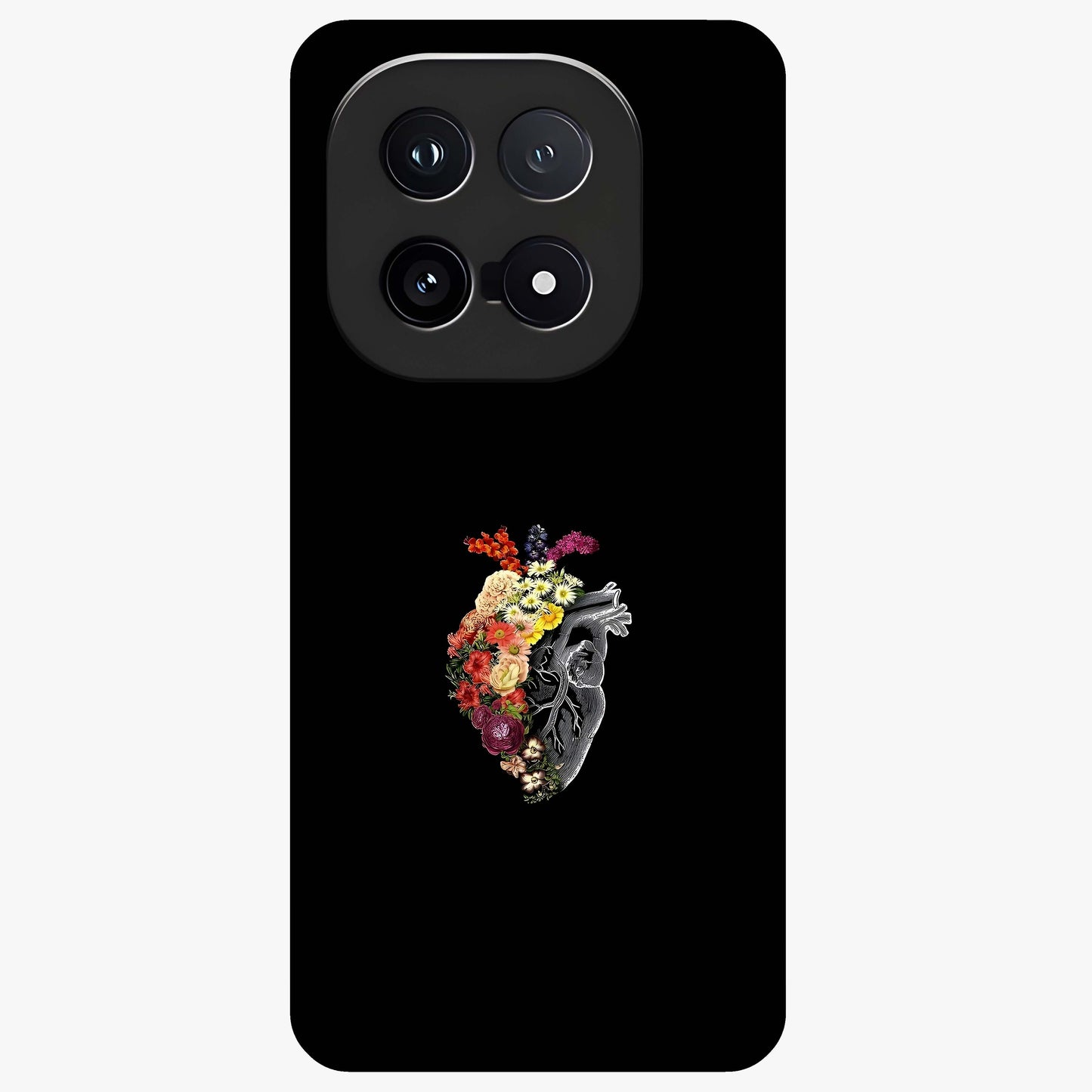 Heart With Flowers Glass Case showing flat back view with heart shaped floral artwork and glossy glass finish.