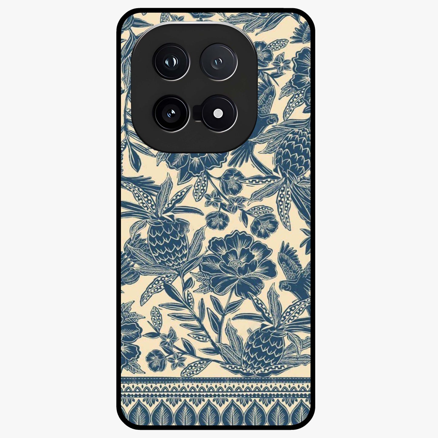 Heirloom Wild Bloom Glass Case showing flat back view with vintage inspired wild flower artwork and glossy glass finish.