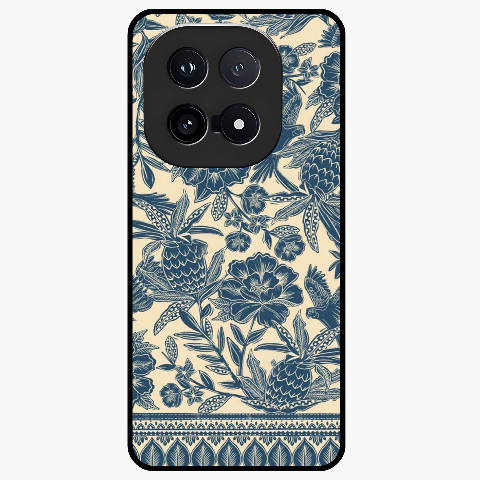 Heirloom Wild Bloom Glass Case showing flat back view with vintage inspired wild flower artwork and glossy glass finish.