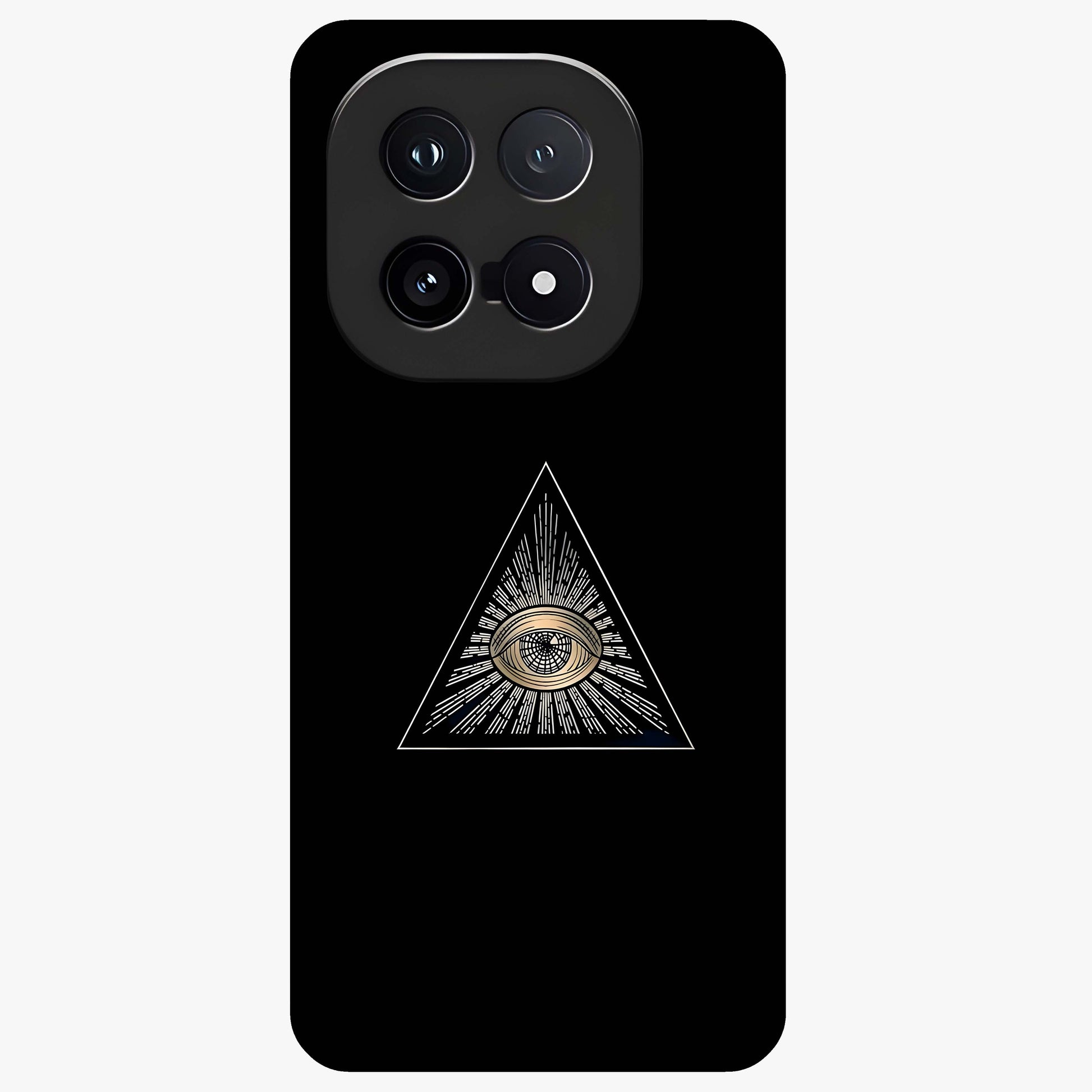 Illuminati Evil Glass Case showing flat back view with mysterious illuminati symbol artwork and glossy glass finish.