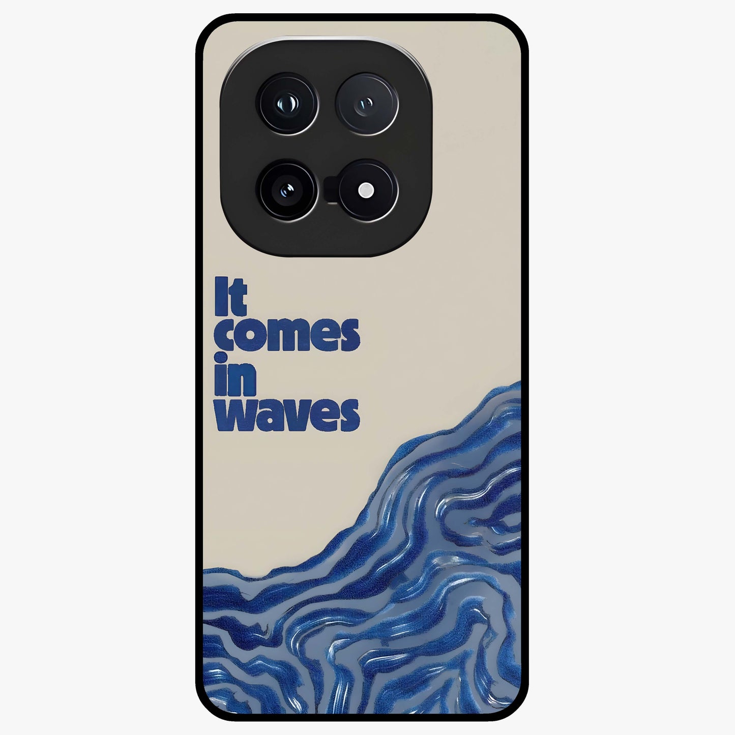 It Comes In Waves Quote Glass Case showing flat back view with inspirational wave themed quote artwork and glossy glass finish.