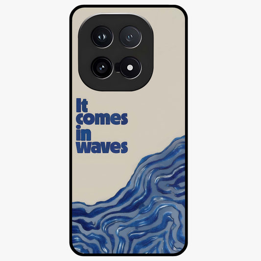 It Comes In Waves Quote Glass Case showing flat back view with inspirational wave themed quote artwork and glossy glass finish.