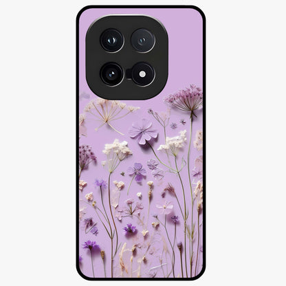 Lavender Blossom Dream Glass Case showing flat back view with soft lavender floral artwork and glossy glass finish.