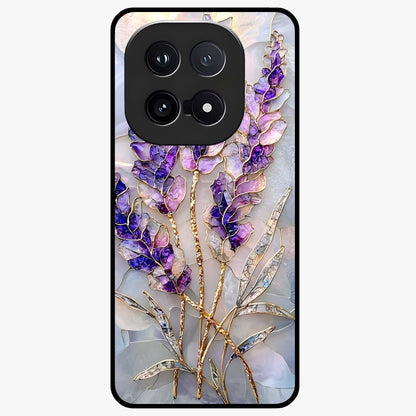 Lavender Dream Glow Glass Case showing flat back view with glowing lavender aesthetic artwork and glossy glass finish.
