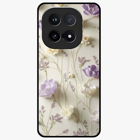 Lilac Breeze Harmony Glass Case showing flat back view with soft lilac themed artwork and glossy glass finish.
