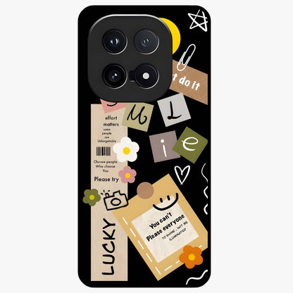 Lucky Aesthetic Collage Glass Case showing flat back view with trendy aesthetic collage artwork and glossy glass finish.