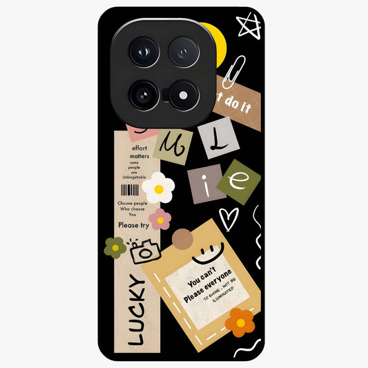 Lucky Aesthetic Collage Glass Case showing flat back view with trendy aesthetic collage artwork and glossy glass finish.