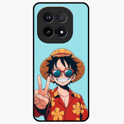 Luffy Summer Anime Vibe Glass Case showing flat back view with vibrant anime character artwork and glossy glass finish.