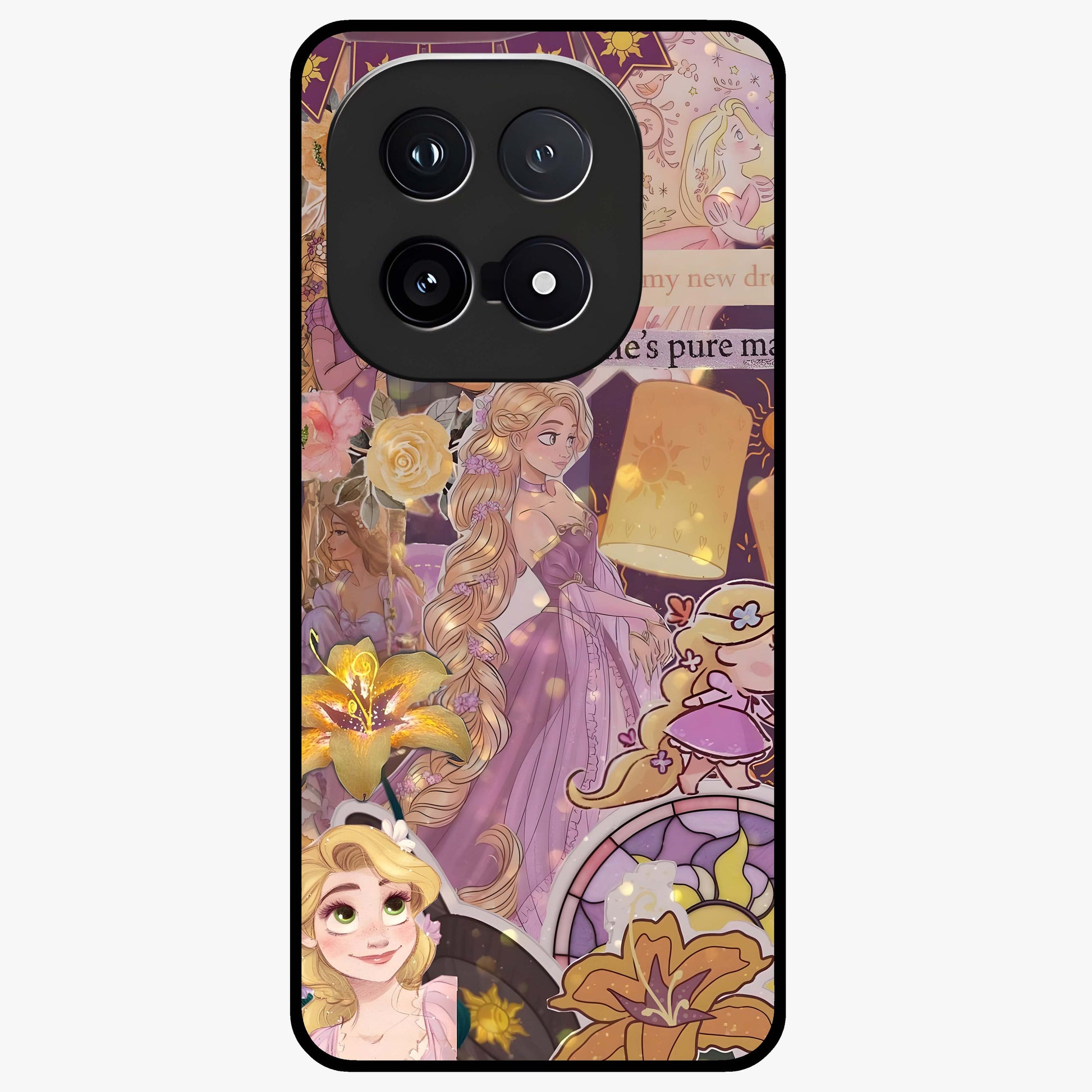 Magical Tangled Dream Glass Case showing flat back view with dreamy tangled artwork and glossy glass finish.